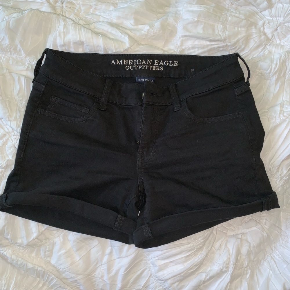 Black cuffed jean shorts